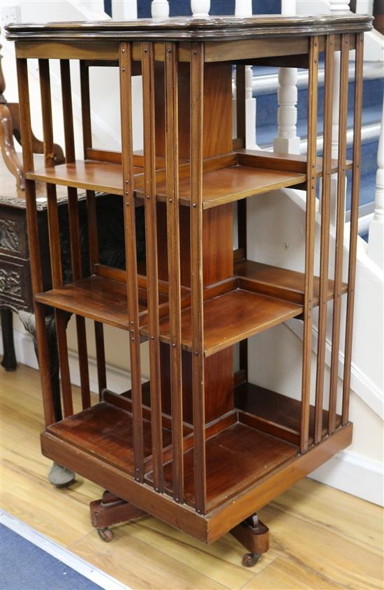 An Edwardian inlaid mahogany revolving bookcase, H.116cm